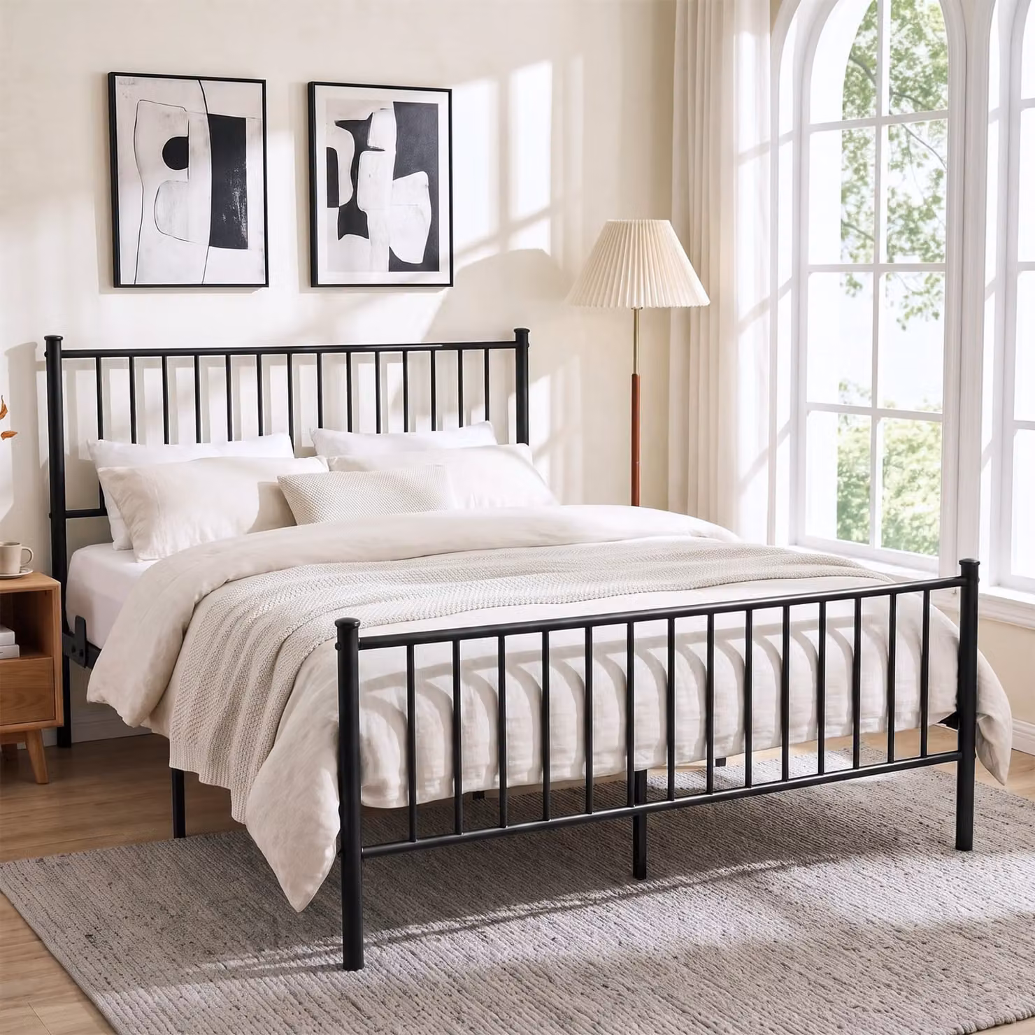 DHS Black Lacquered Metal Vertical Bed Frame with High Headboard, W/D/H: 100 x 200 cm