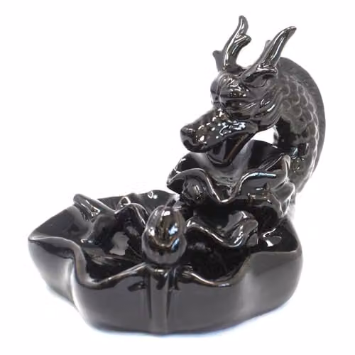 Ancient Wisdom Black Ceramic Dragon Pool Backflow Incense Burner