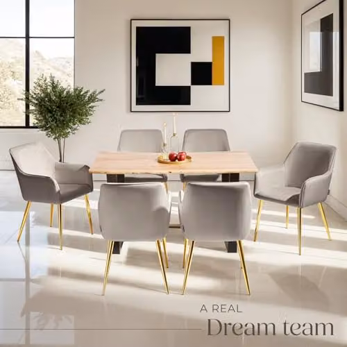 tectake Set of 6 Avane Dining Chairs with Velvet-Look Fabric and Armrests in Taupe – 2