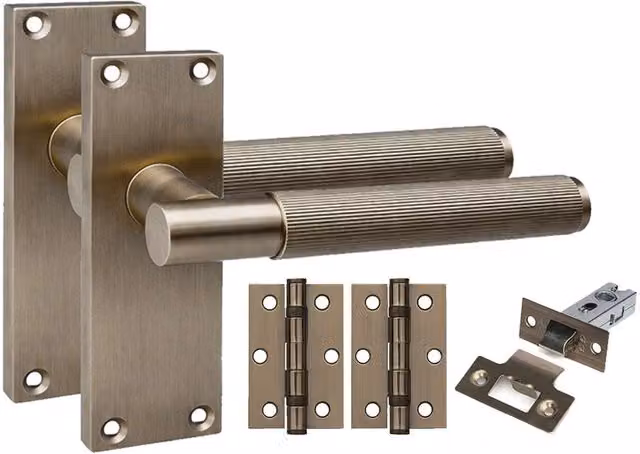 Golden Grace Victorian T-Bar Linear Door Handles with Latch, 5 Set, Gold and Bronze Brass Metal – 2