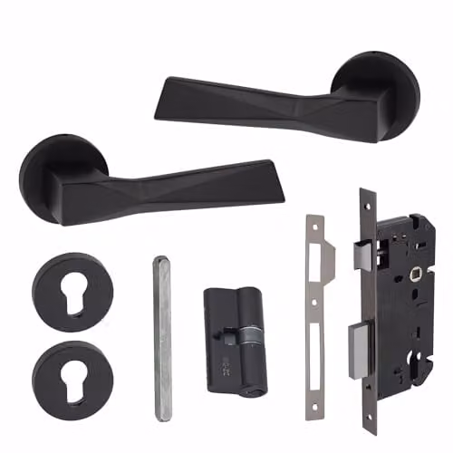 Golden Grace Aura Euro Lock Door Set in Matt Black Finish – 1