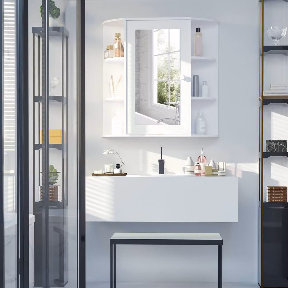 STILVORA Wall Mounted Modern White Lacquered Bathroom Cabinet with Mirror and Internal Shelves – 2