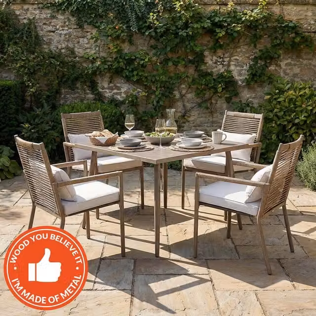 Arabella 4 Seater Brown Rattan and Metal Garden Dining Set