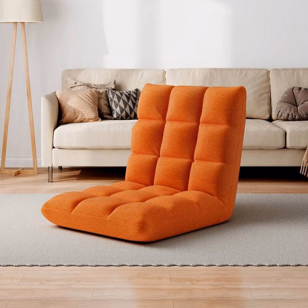 KORVIXA Orange Fabric Floor Lazy Sofa Chair with Adjustable Headrest and Back Support – 3