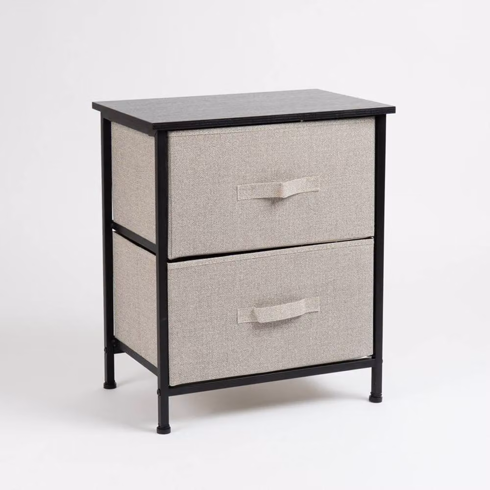 Scottish Everlastings Ltd Modern Black Metal 2 Drawer Cabinet with Beige Fabric Drawers, W/D/H: 45 x 30 x 54 cm – 3