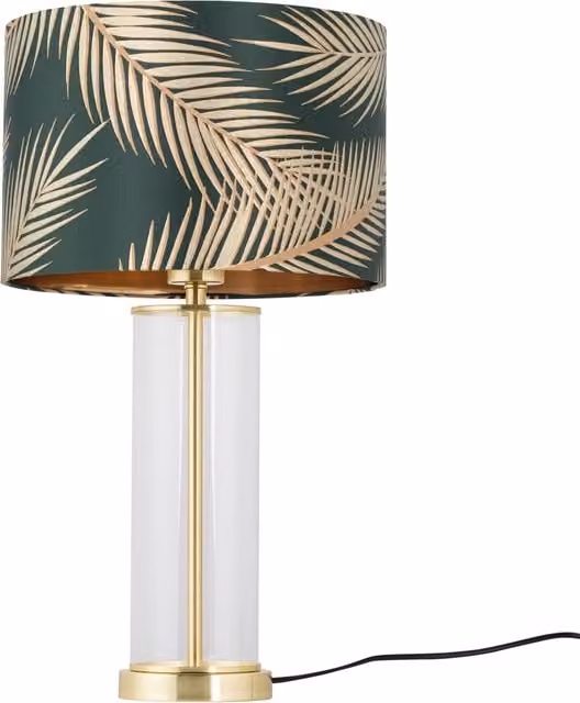 First Choice Lighting Aura Table Lamp in Satin Brass with Green and Gold Leaf Shade