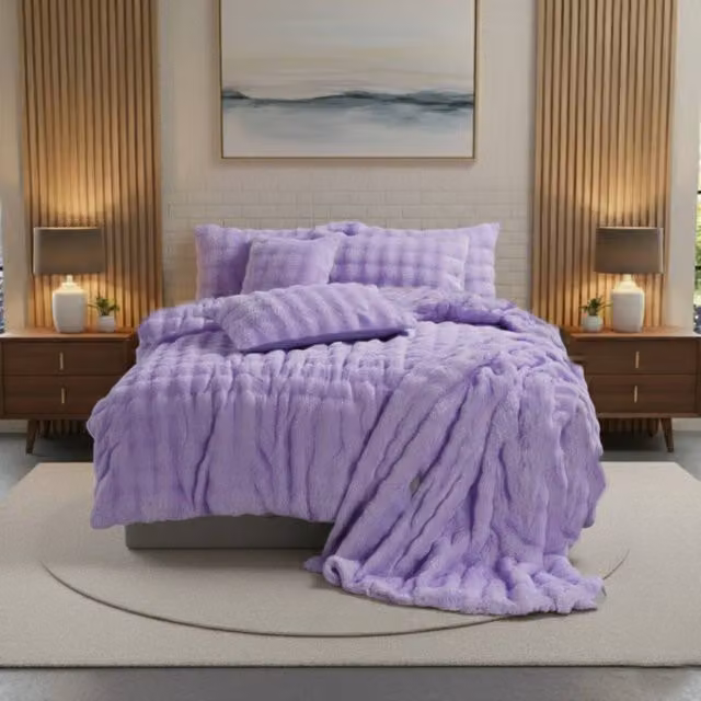 Snug City Rabbit Faux Fur Teddy Duvet Cover and Pillowcase Set in Purple, Super King, 200 x 200 cm – 1