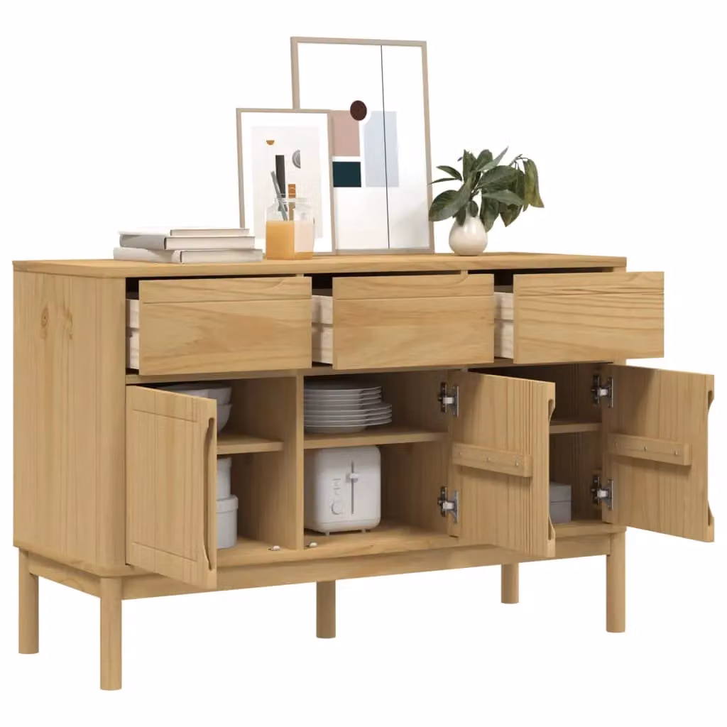 Berkfield Home Floro Wax Brown Solid Wood Pine Sideboard W/D/H: 114 x 43 x 74 cm – 3