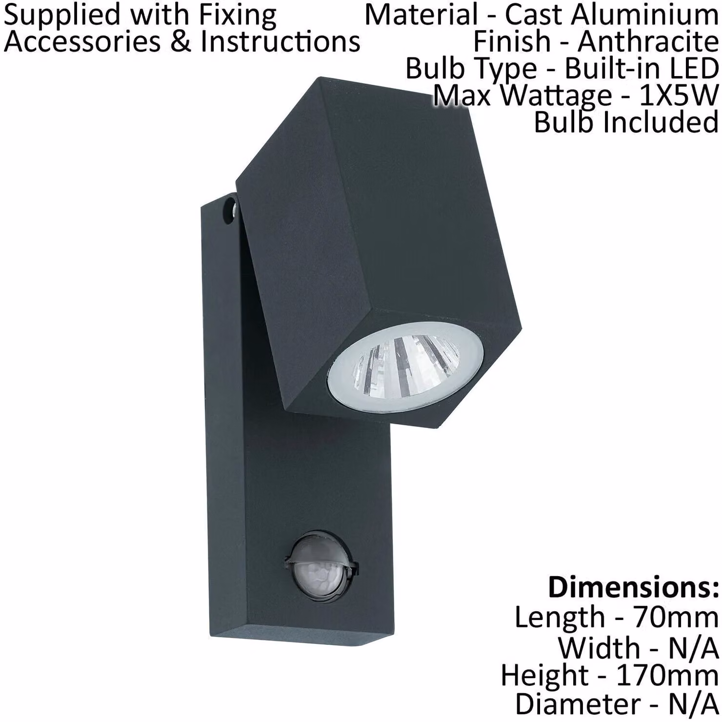 Loops 2 Pack Anthracite Aluminium Outdoor Wall Lights with PIR Motion Sensor and 5W LED – 2