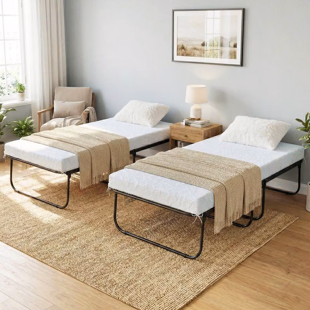Costway Single Size Folding Rollaway Guest Bed with Foam Mattress in White – 5