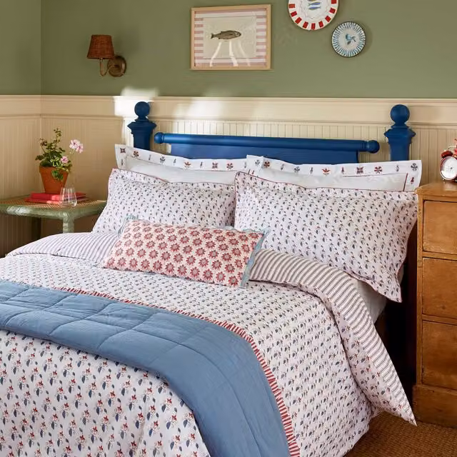 Joules Vanessa Red Striped Cotton Percale Single Duvet Cover and Pillowcase Set, W: 90 cm, L: 200 cm