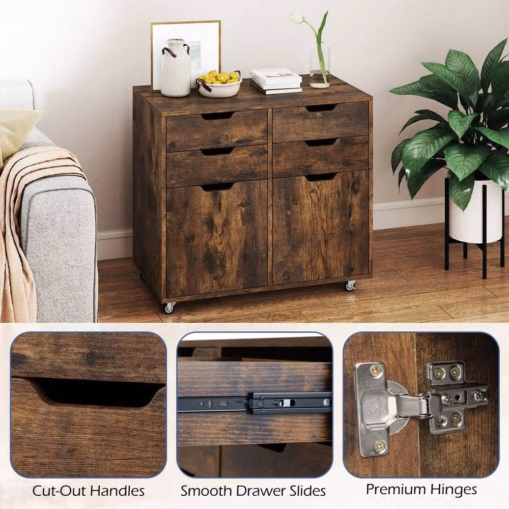KORVIXA Mobile 4 Drawer Storage Cabinet and Dresser Chest in Brown, W: 100 cm, H: 64 cm – 3