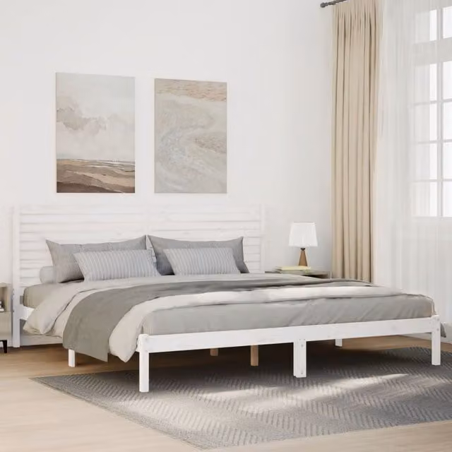 Berkfield Home Extra Long Solid Wood Bed Frame in White, W/D/H: 180 x 200 x 31 cm