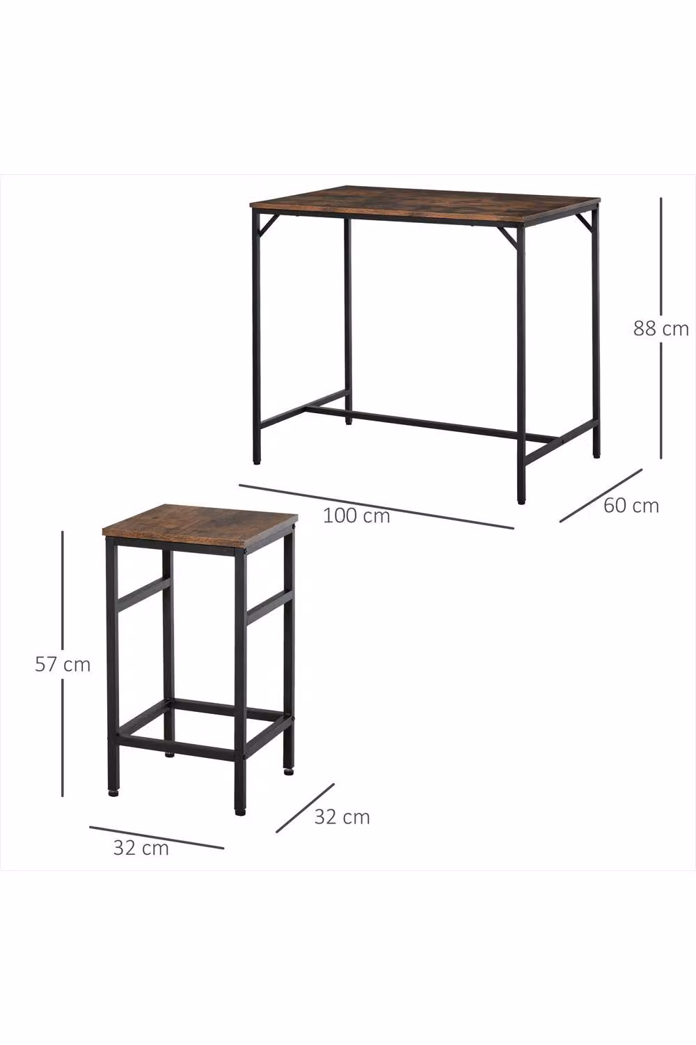 ERGOVEXA 5-Piece Industrial Breakfast Bar Table and Stools Set in Brown – 2