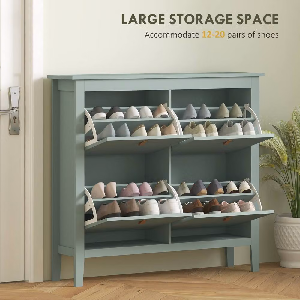 Wyld Haus Margarita Green 4 Drawer Shoe Cabinet with Tilting Compartments and Internal Shelves – 4