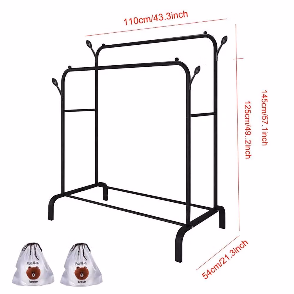 FORGEVIO Heavy Duty Double Clothes Rail Rack Garment Hanging Stand in Matt Black – 2