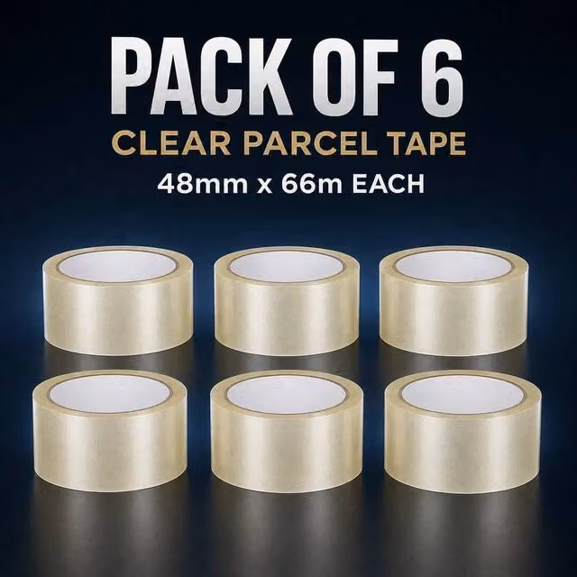 SPETLEK 6-Pack Heavy Duty Clear Parcel Tape, 48 mm x 66 m per roll – 1