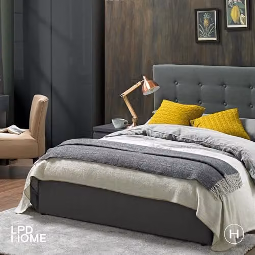 LPD Lucca Grey Fabric Upholstered Ottoman Bed Frame, W173 x D216 x H113 cm – 3