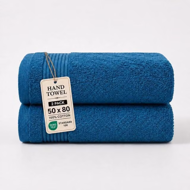 Grace Premium Cotton 500 GSM Hand Towels, 2 Pack, Petrol