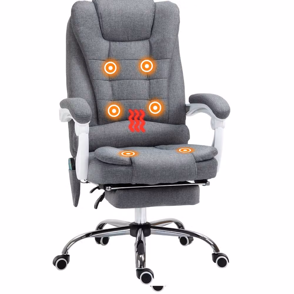 Rolipo Grey Fabric Heated 6-Point Massage Reclining Office Chair with Footrest and Headrest – 2