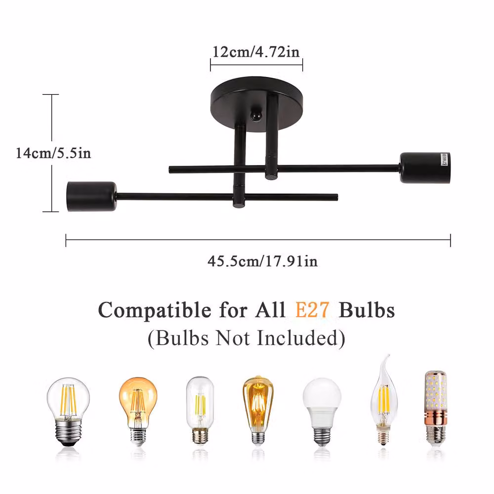 COMELY Adjustable 2-Light Sputnik Black Metal Ceiling Light with E27 Chandelier Design – 5