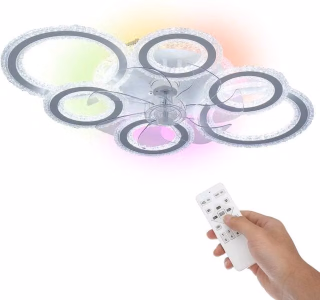 Kelvenix RGBW LED Smart Ceiling Fan in White with Dimmable Colourful Lights and Remote Control