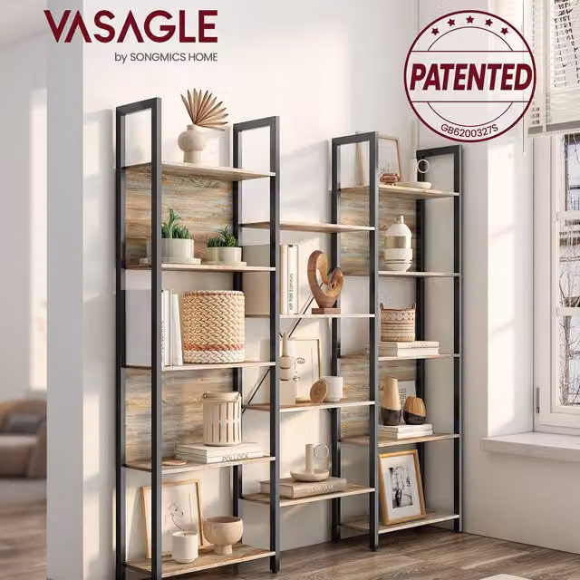 VASAGLE Industrial Bookcase with 14 Shelves and Metal Frame, Ebony Black