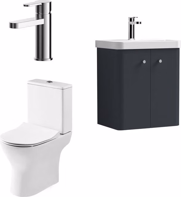 Balterley Wall Mounted 2 Door Grey Bathroom Vanity Unit with Tap and Toilet Pack