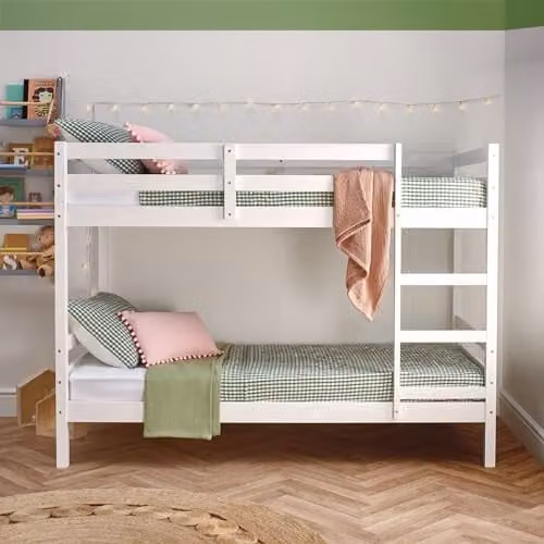 Home Treats White Solid Wood Bunk Bed and Day Bed for Children and Teenagers with Ladder and Guard Rail, 90 x 190 cm – 1