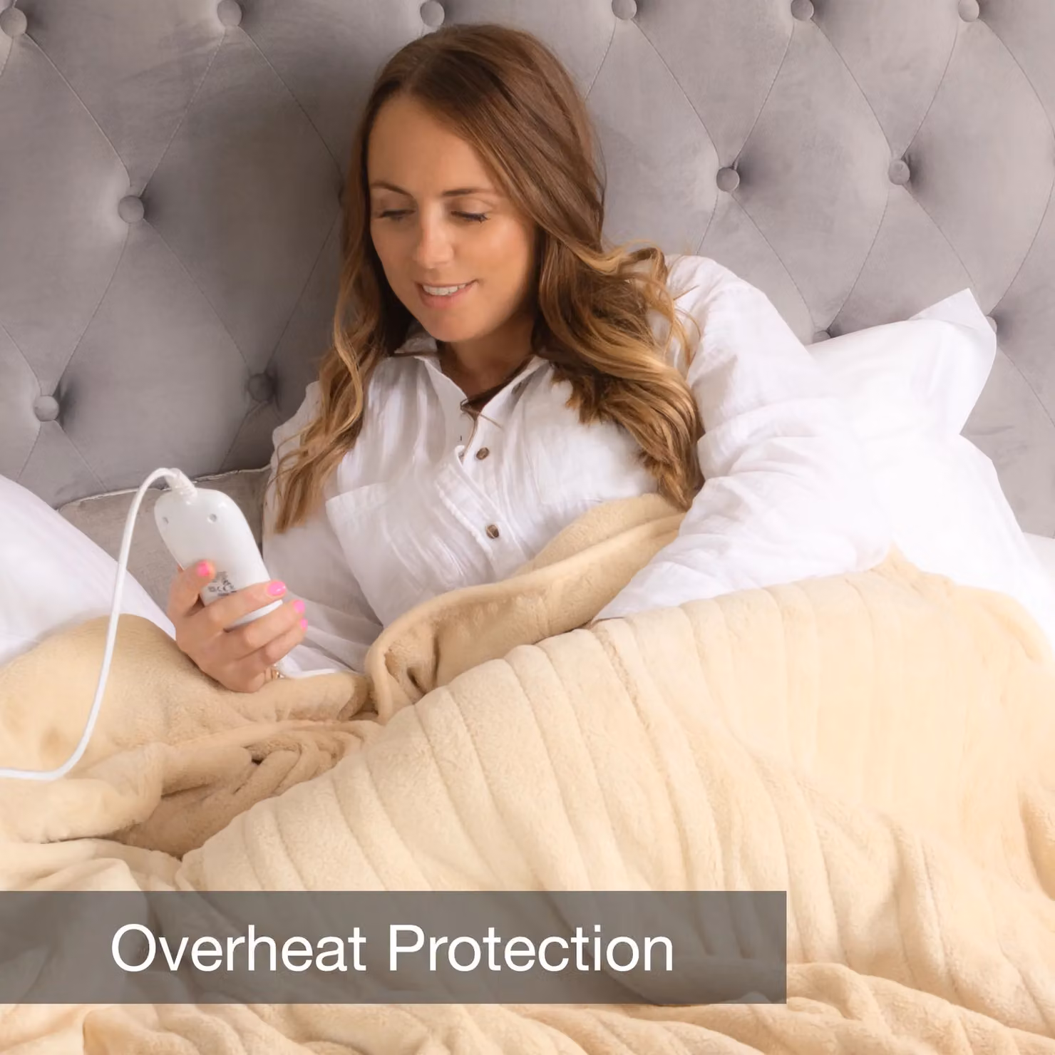 Dreamcatcher Deluxe Electric Heated Double Over Blanket in Cream Fleece with Timer and Overheating Protection, W/D/H: 160 x 120 x 120 cm – 3
