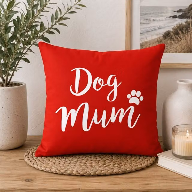 60 SECOND MAKEOVER Dog Mum Cushion Cover in Red, W/D/H: 40 x 40 x 40 cm