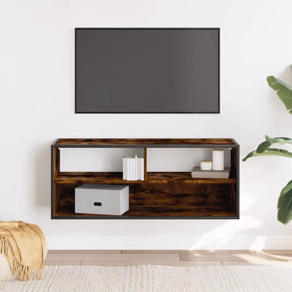 Berkfield Home Industrial TV Cabinet in Smoked Oak and Brown, W/D/H: 100 x 39.5 x 39.5 cm – 3