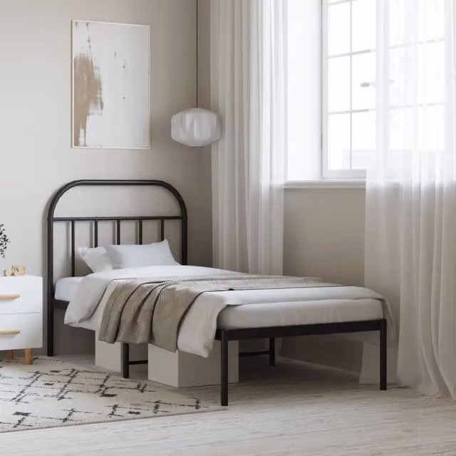 Berkfield Home Metal Bed Frame with Headboard in Black, W/D/H: 90 x 200 cm – 1