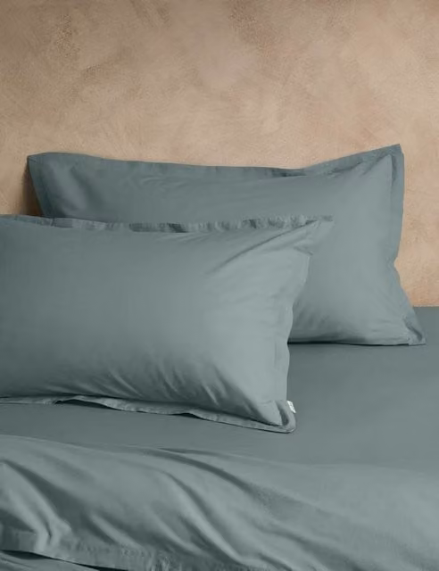 M&S x Fired Earth 2 Pack Storm Blue Washed Cotton Oxford Pillowcases