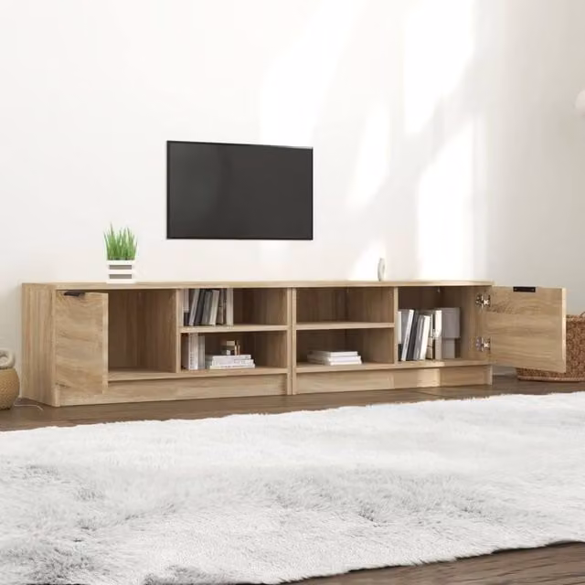 Berkfield Home Set of 2 Sonoma Oak TV Cabinets in Light Brown, W/D/H: 80 x 35 x 36.5 cm – 1