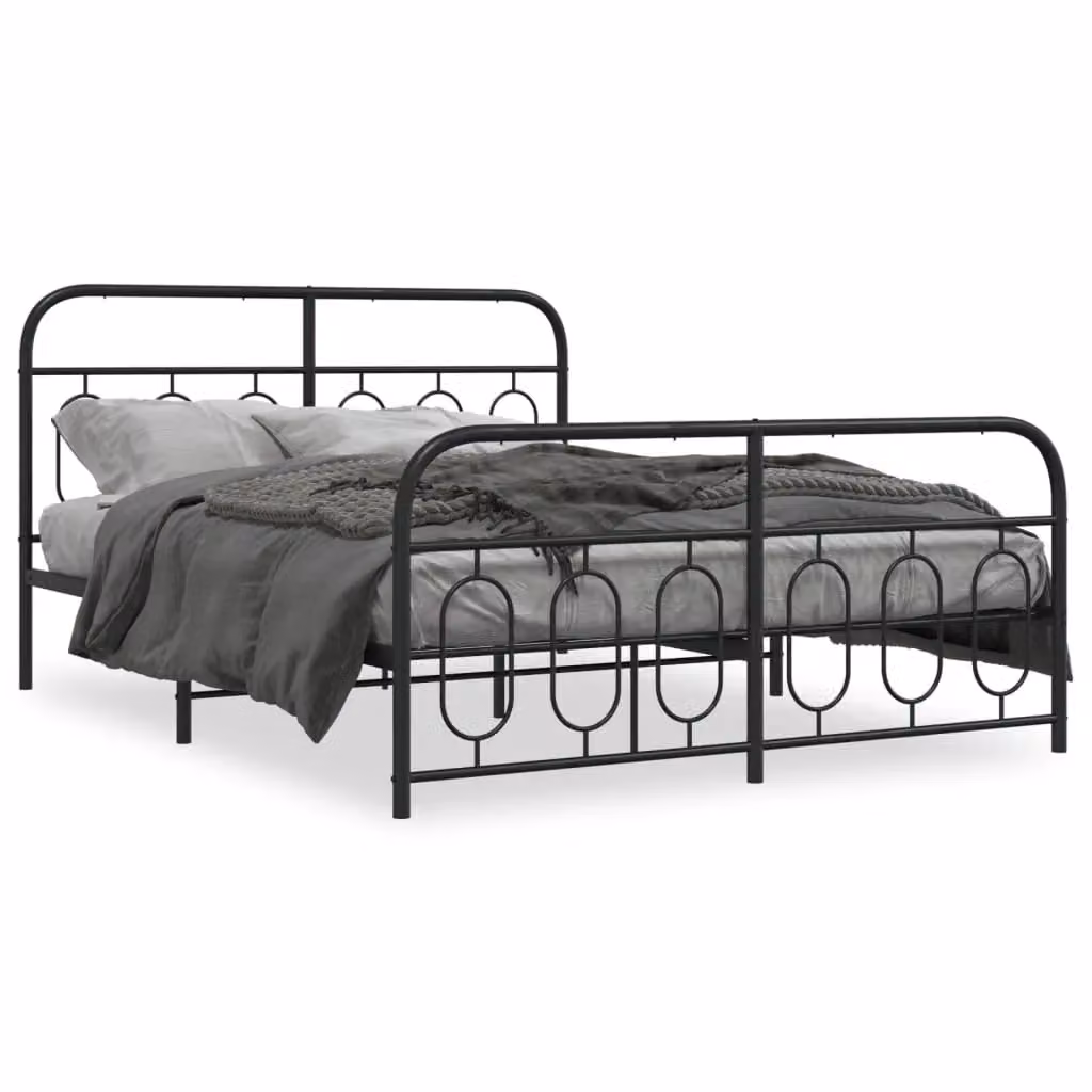 Berkfield Home Metal Bed Frame with Footboard, Black, W/D/H: 150 x 200 cm – 2