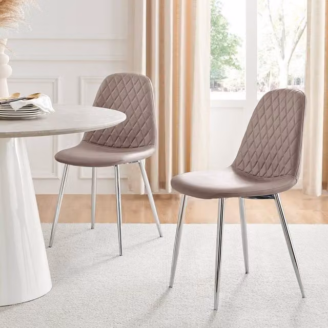 FurnitureboxUK Set of 2 Corona Beige Faux Leather Dining Chairs with Silver Metal Legs – 2