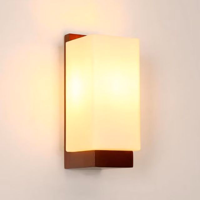 COMELY Vintage Wood and Glass Interior Wall Lamp with E27 Socket in Brown and White