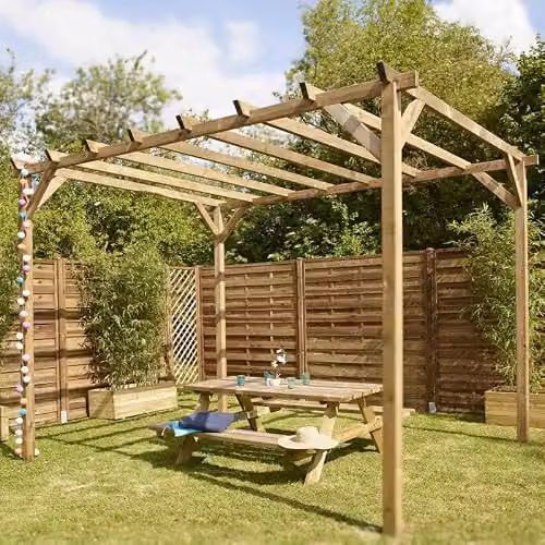 Cerland Magdalie Wooden Pergola in Brown, Pressure-Treated Scots Pine Garden Arbor, W: 400 cm, D: 300 cm, H: 249 cm – 2