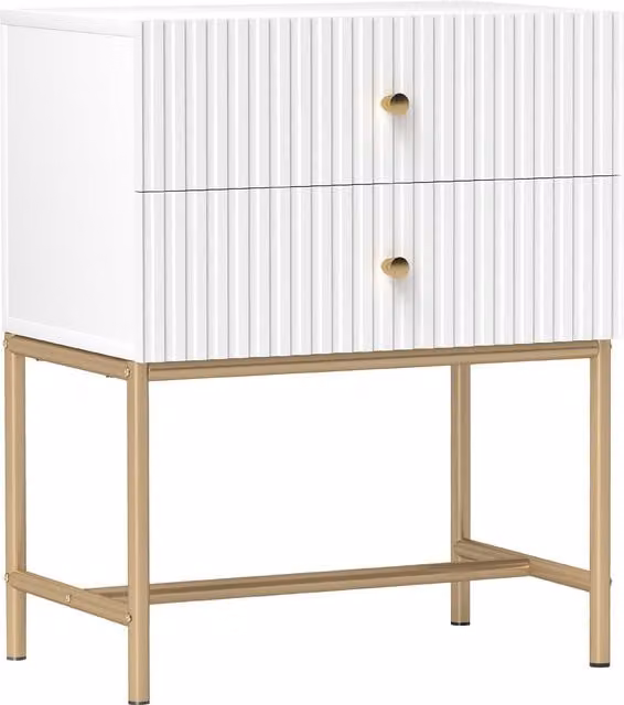 HOMCOM Modern Two-Drawer Bedside Table in White and Gold
