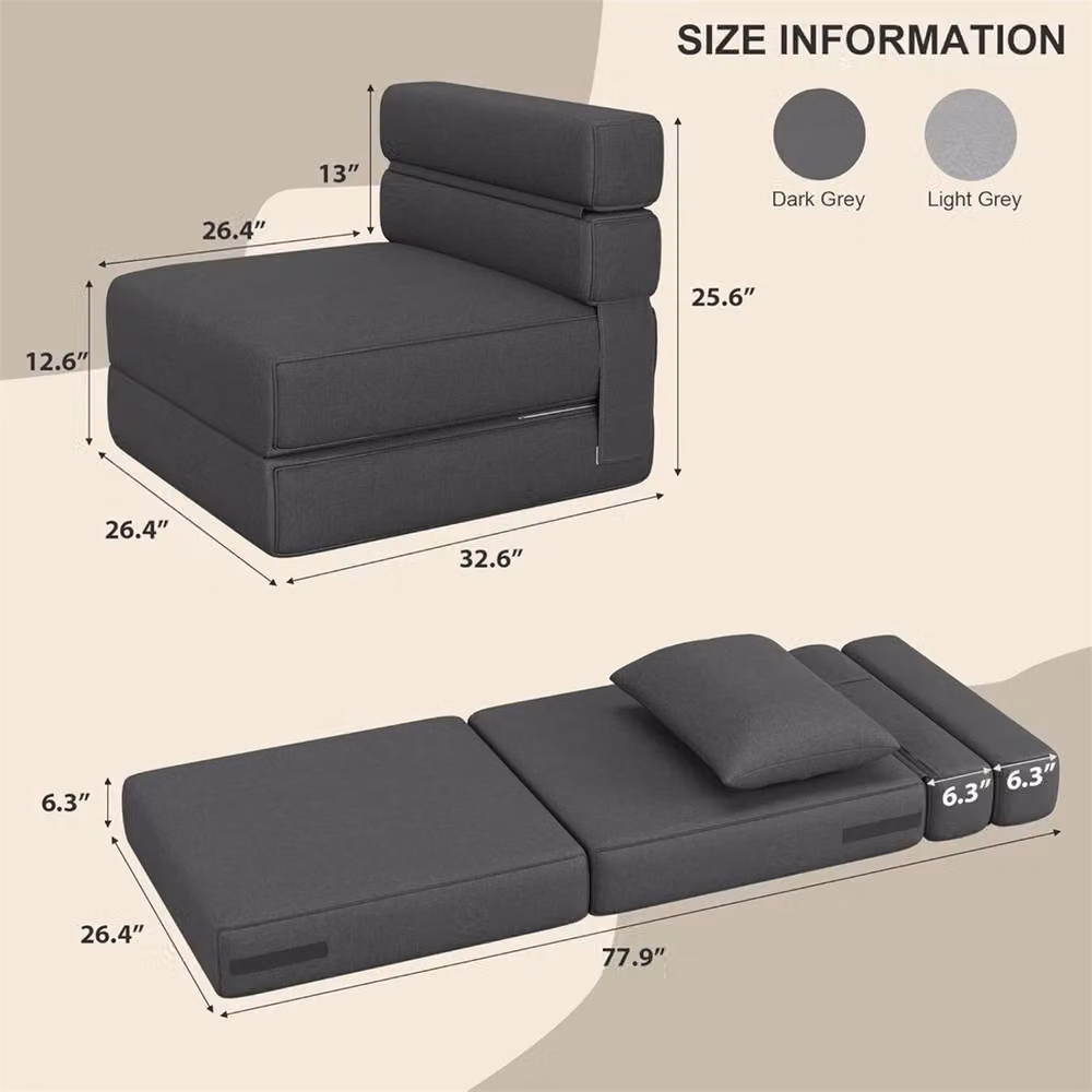 VOGREX Junior Single Convertible Folding Sofa Bed Chair with Pillow in Dark Grey – 2