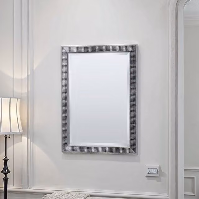 Yearn Cobble Art Deco Framed Wall Mirror in Silver, W: 61 cm, H: 76 cm