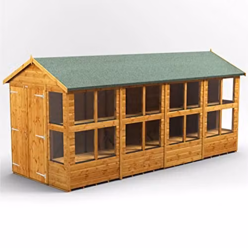 POWER Premium Apex Wooden Potting Shed with Double Doors and Toughened Glass Windows in Brown