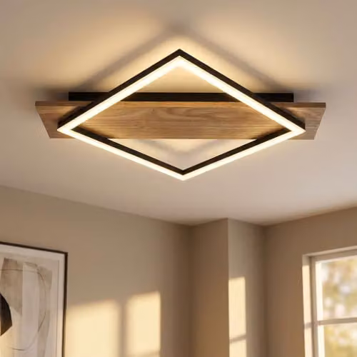 Globo Lighting Modern Square LED Ceiling Light in Black and Brown Wood – 2