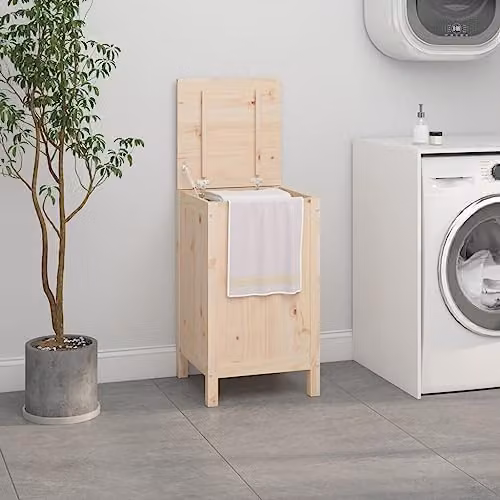 vidaXL Laundry Box in Natural Brown Solid Wood, W/D/H: 44 x 44 x 76 cm – 2