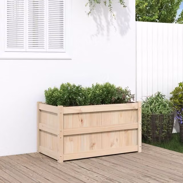 Berkfield Home Wooden Garden Planter Tub in Brown, W/D/H: 90 x 50 x 50 cm