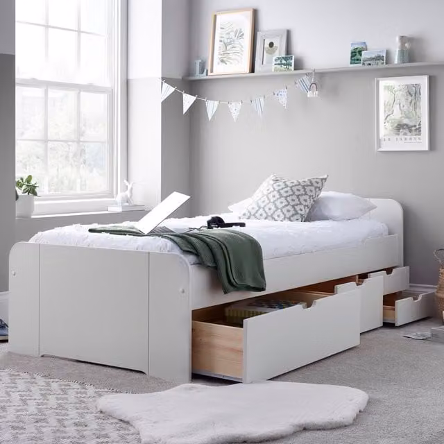 Bedmaster Troy White Solid Wood 4 Drawer Storage Bed