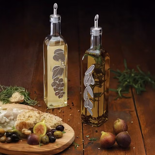 KitchenCraft Floral Oil and Vinegar Glass Bottle in Yellow
