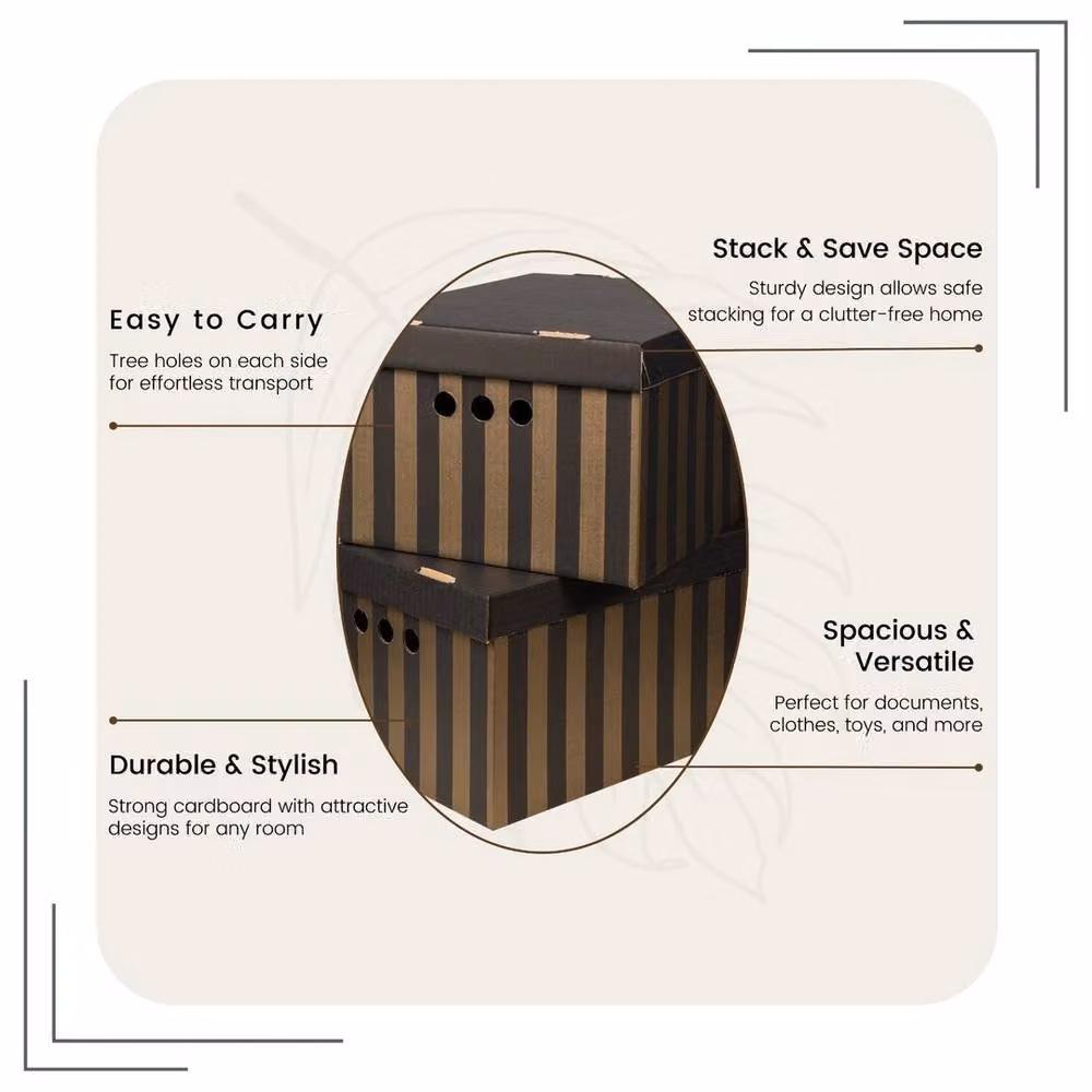 NESTLUNE 2-Piece Decorative Cardboard Storage Boxes with Lids, Black – 3
