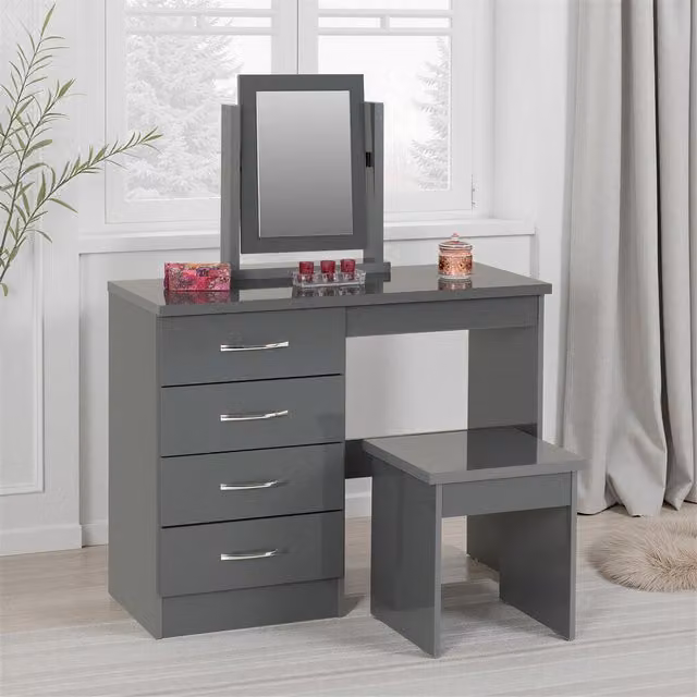 Seconique Nevada Dressing Table Set in Grey Gloss